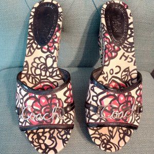 COACH CARISSA PINK, POPPY FLOWER WEDGE PLATFORM SANDALS-SIZE 7 1/2